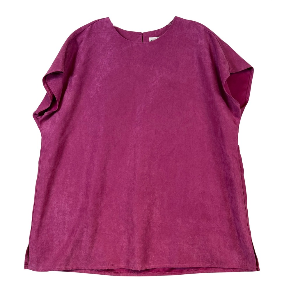 Maggie Sweet Womens 1X Magenta Purple Microsuede Short Sleeve Blouse Top Barbie